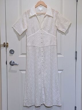 EUC Line and Dot M Lydia White Eyelet Button Front Sundress